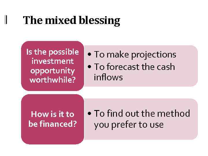 The mixed blessing Is the possible • To make projections investment opportunity • To