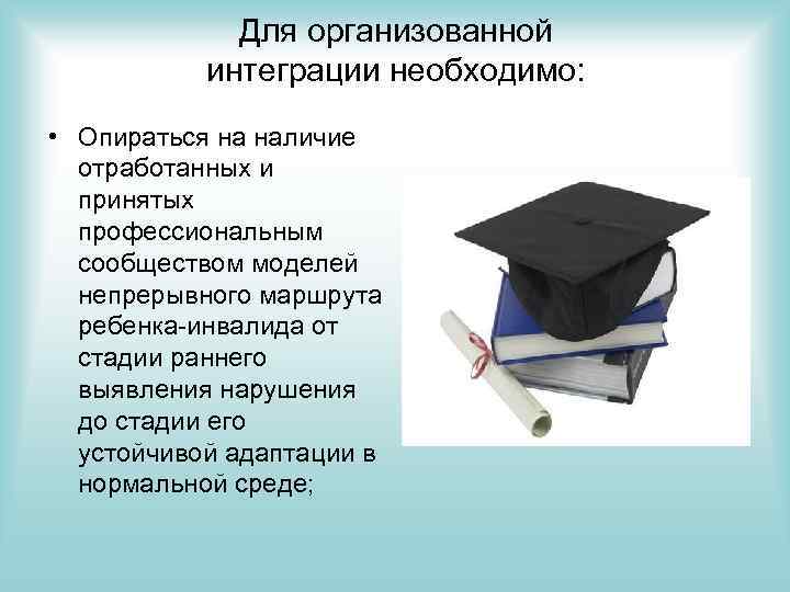 Для организованной интеграции необходимо: • Опираться на наличие отработанных и принятых профессиональным сообществом моделей