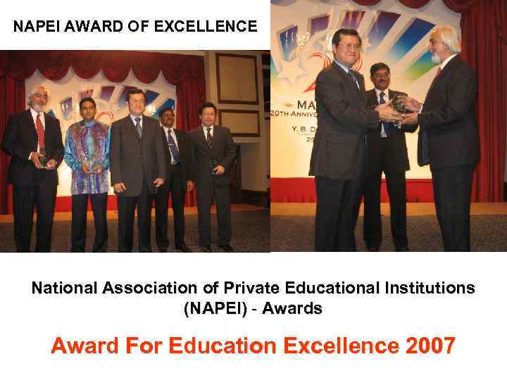 NAPEI AWARD OF EXCELLENCE National Association of Private Educational Institutions (NAPEI) - Awards Award