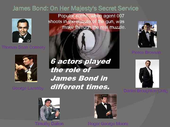 James Bond: On Her Majesty's Secret Service Popular scene, when agent 007 shoots in