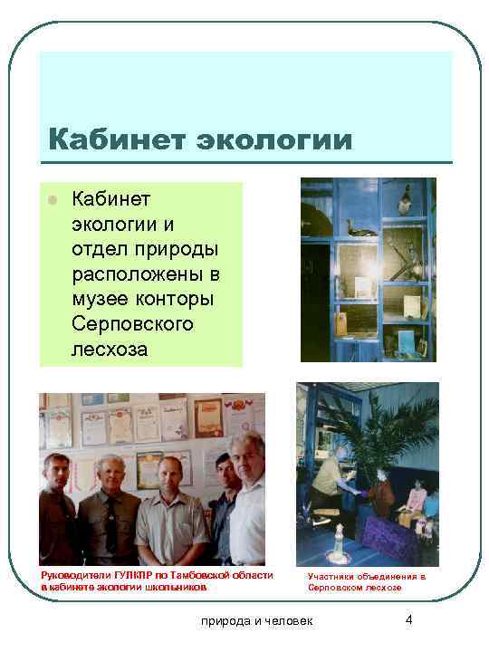 Кабинет экологии l Кабинет экологии и отдел природы расположены в музее конторы Серповского лесхоза