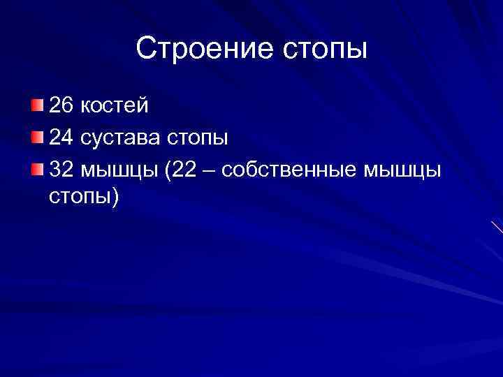 Строение стопы 26 костей 24 сустава стопы 32 мышцы (22 – собственные мышцы стопы)