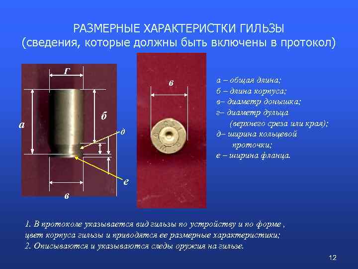 Осмотрите пулю и гильзу измерьте и обозначьте на рисунке их калибры составьте описательную часть