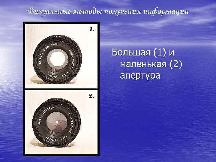 Визуальные методы получения информации Большая (1) и маленькая (2) апертура 