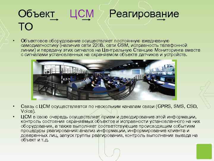 Объект ЦСМ Реагирование ТО • Объектовое оборудование осуществляет постоянную ежедневную самодиагностику (наличие сети 220