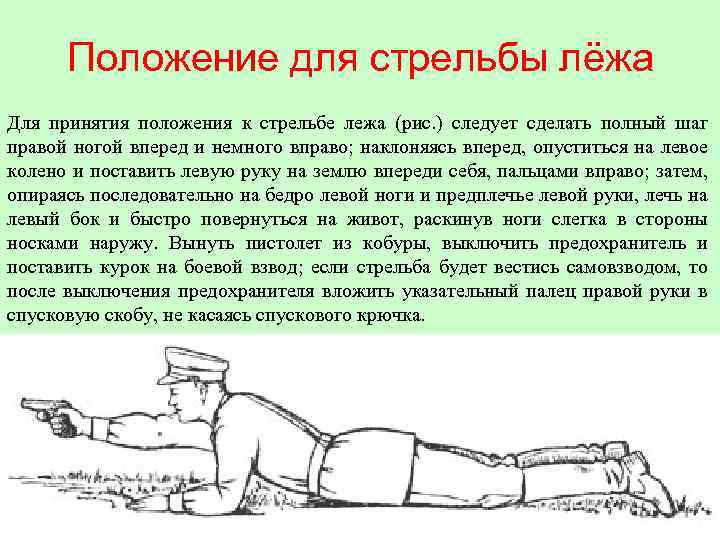 Положение для стрельбы лёжа Для принятия положения к стрельбе лежа (рис. ) следует сделать