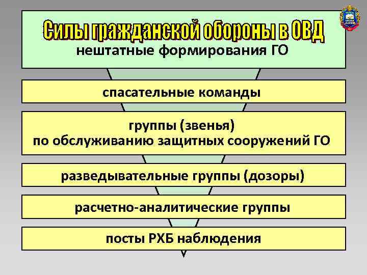 нештатные формирования ГО спасательные команды группы (звенья) по обслуживанию защитных сооружений ГО разведывательные группы