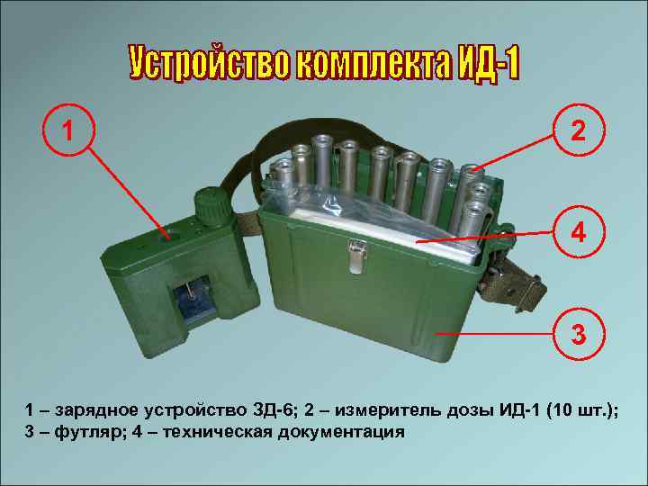 1 2 4 3 1 – зарядное устройство ЗД-6; 2 – измеритель дозы ИД-1