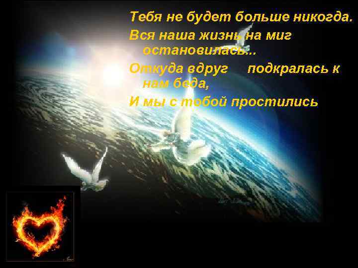 Тебя не будет больше никогда. Вся наша жизнь на миг остановилась. . . Откуда