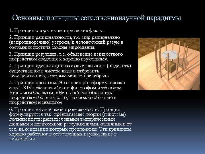 Основные принципы естественнонаучной парадигмы 1. Принцип опоры на эмпирические факты 2. Принцип рациональности, т.