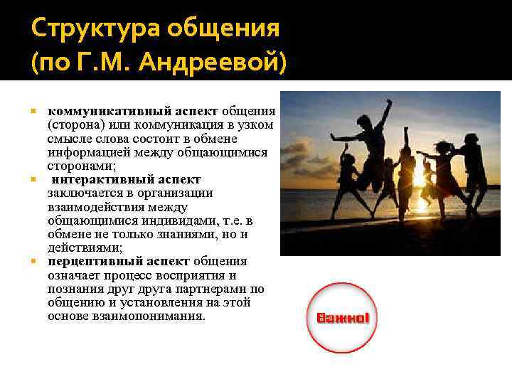 Структура общения (по Г. М. Андреевой) коммуникативный аспект общения (сторона) или коммуникация в узком