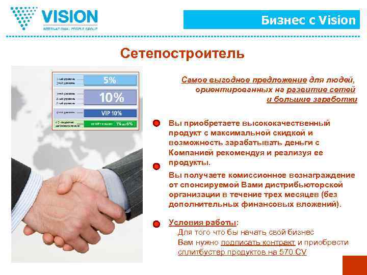 Бизнес с Vision Сетепостроитель Самое выгодное предложение для людей, ориентированных на развитие сетей и