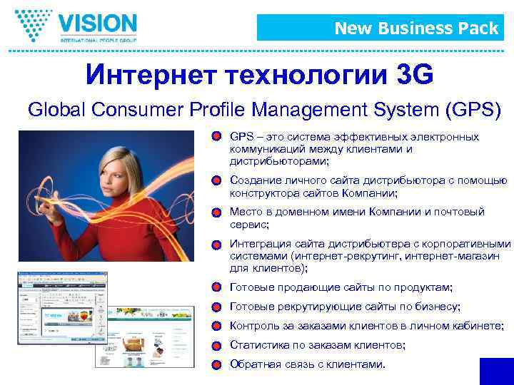 New Business Pack Интернет технологии 3 G Global Consumer Profile Management System (GPS) GPS