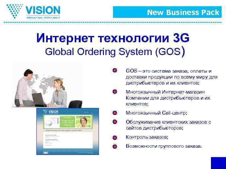 New Business Pack Интернет технологии 3 G Global Ordering System (GOS) GOS – это