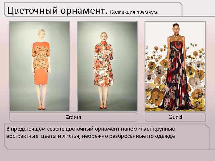 Цветочный орнамент. Коллекция премиум Erdem Gucci В предстоящем сезоне цветочный орнамент напоминает крупные абстрактные