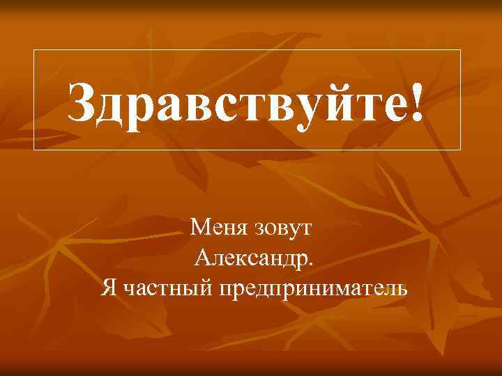 Здравствуйте! Меня зовут Александр. Я частный предприниматель 