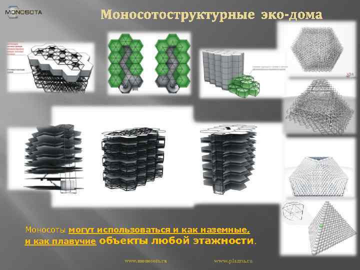 Моносотоструктурные эко-дома Моносоты могут использоваться и как наземные, и как плавучие объекты любой этажности.