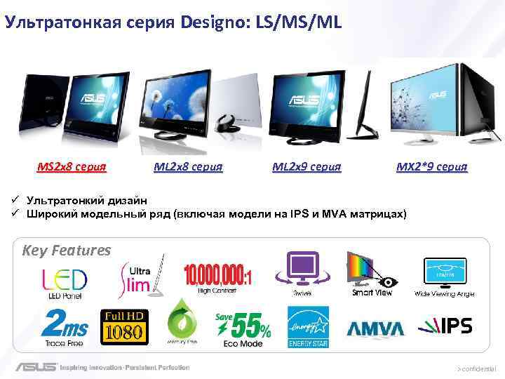 Ультратонкая серия Designo: LS/MS/ML MS 2 x 8 серия ML 2 x 9 серия