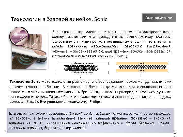 Выпрямители Технологии в базовой линейке. Sonic В процессе выпрямления волосы неравномерно распределяются между пластинами,