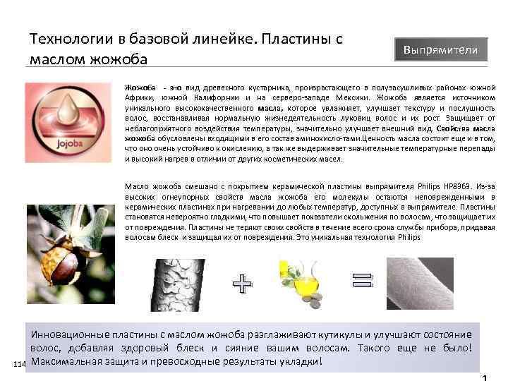 Технологии в базовой линейке. Пластины с маслом жожоба Выпрямители Жожоба - это вид древесного
