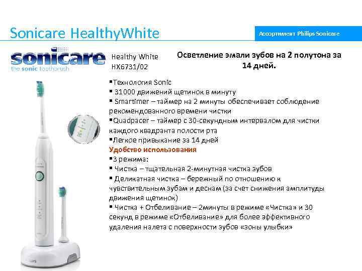 Sonicare Healthy. White Healthy White HX 6731/02 Ассортимент Philips Sonicare Осветление эмали зубов на
