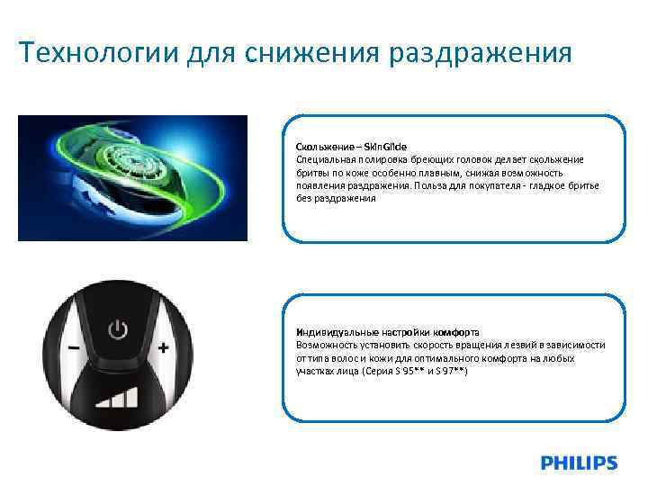 Технологии для снижения раздражения Скольжение – Skin. Glide Специальная полировка бреющих головок делает скольжение