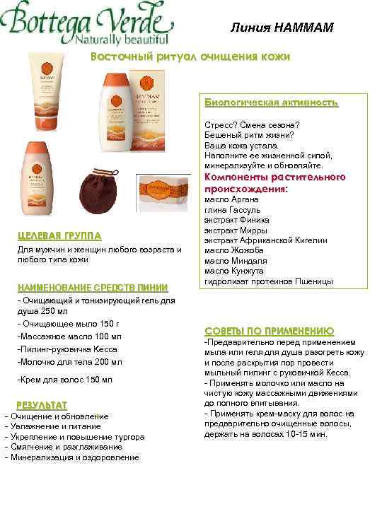 Линия HAMMAM Восточный ритуал очищения кожи Биологическая активность Стресс? Смена сезона? Бешеный ритм жизни?