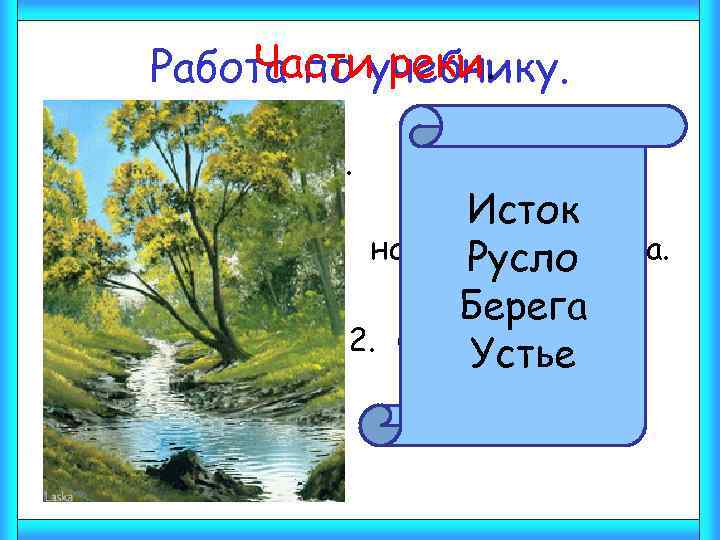 Части реки. Работа по учебнику. 1. Прочитай текст «Части реки» Исток на стр. Русло