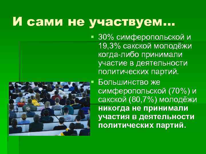 И сами не участвуем… § 30% симферопольской и 19, 3% сакской молодёжи когда-либо принимали