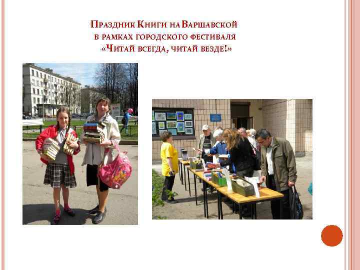 ПРАЗДНИК КНИГИ НА ВАРШАВСКОЙ В РАМКАХ ГОРОДСКОГО ФЕСТИВАЛЯ «ЧИТАЙ ВСЕГДА, ЧИТАЙ ВЕЗДЕ!» 