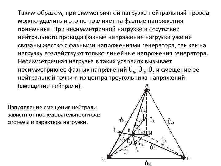 Таким образом, при симметричной нагрузке нейтральный провод можно удалить и это не повлияет на