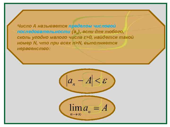 Число А называется пределом числовой последовательности {an}, если для любого, сколь угодно малого числа