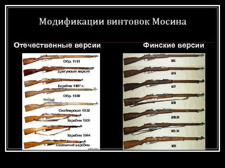 Модификации винтовок Мосина Отечественные версии Обр. 1891 драгунская версия Карабин 1907 г. Обр. 1930