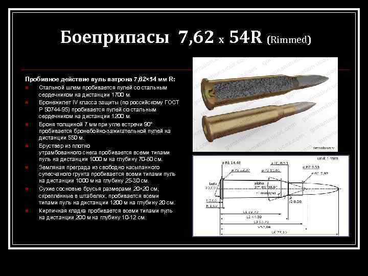 Боеприпасы 7, 62 х 54 R (Rimmed) Пробивное действие пуль патрона 7, 62× 54