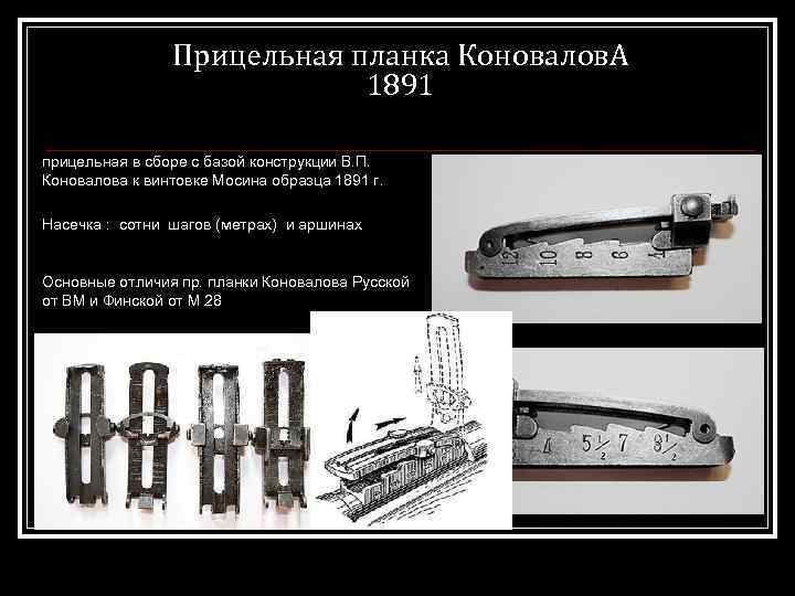 Прицельная планка Коновалов. А 1891 прицельная в сборе с базой конструкции В. П. Коновалова