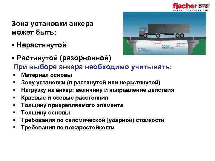 Зона установки анкера может быть: § Нерастянутой § Растянутой (разорванной) При выборе анкера необходимо