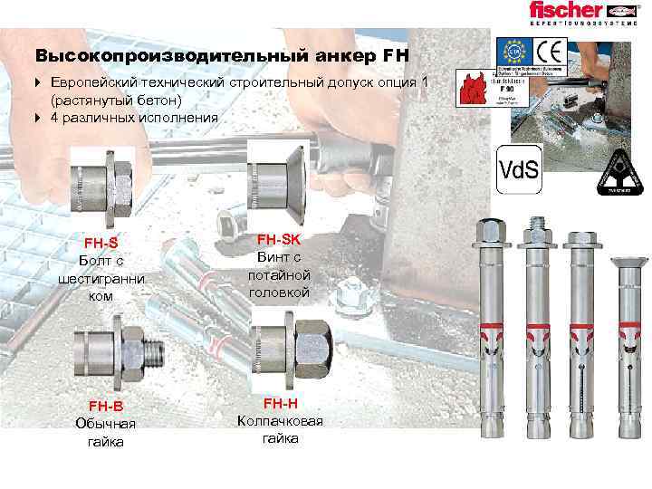 Высокопроизводительный анкер FH 4 Европейский технический строительный допуск опция 1 (растянутый бетон) 4 4