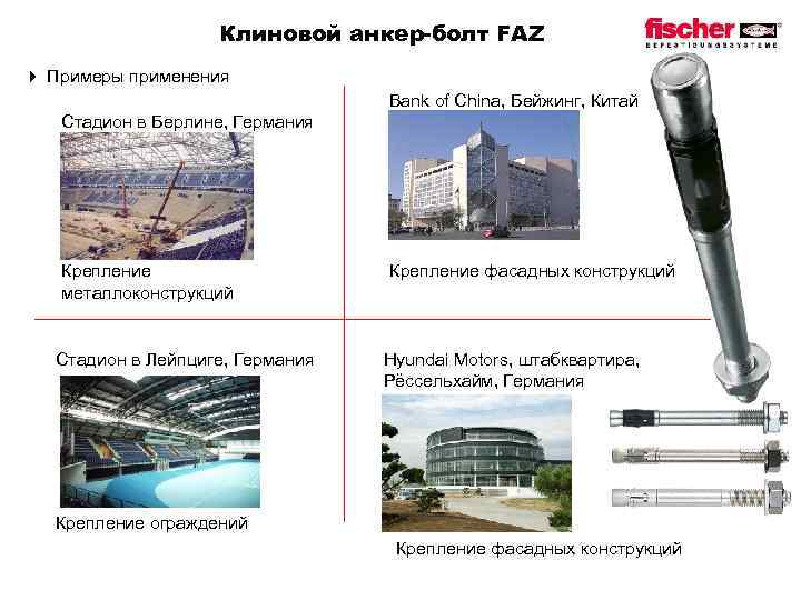 Клиновой анкер-болт FAZ 4 Примеры применения Bank of China, Бейжинг, Китай Стадион в Берлине,
