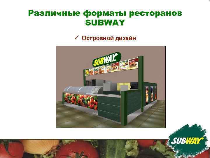 Различные форматы ресторанов SUBWAY ü Островной дизайн 