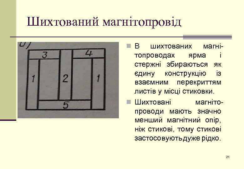 Шихтований магнітопровід n В шихтованих магнітопроводах ярма і стержні збираються як єдину конструкцію із