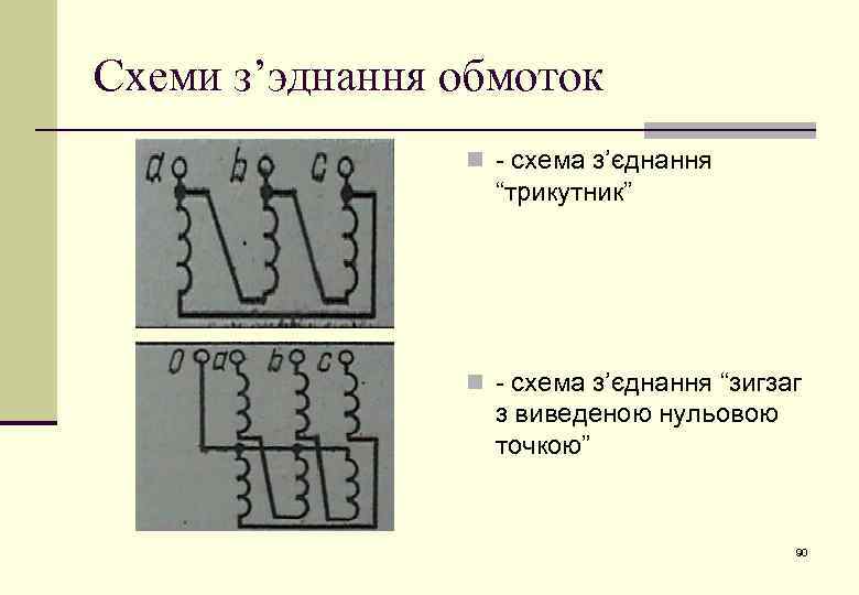 Схеми з’эднання обмоток n - схема з’єднання “трикутник” n - схема з’єднання “зигзаг з