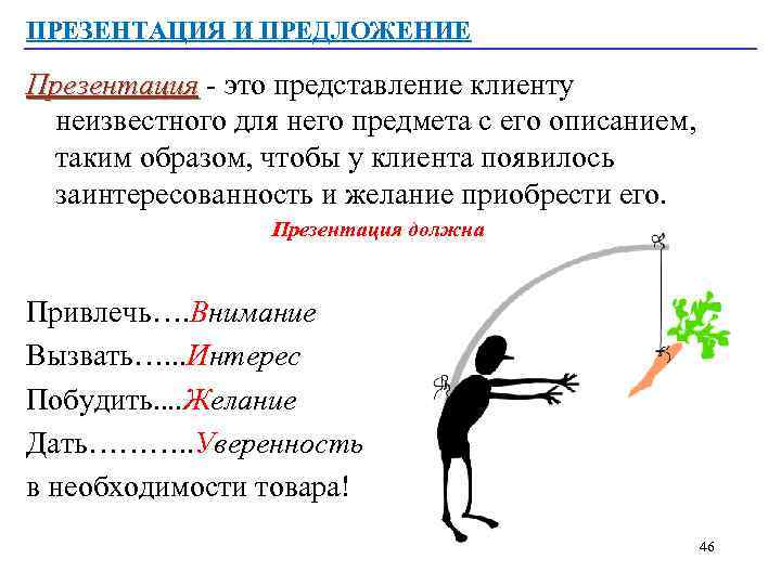 ПРЕЗЕНТАЦИЯ И ПРЕДЛОЖЕНИЕ Презентация - это представление клиенту неизвестного для него предмета с его