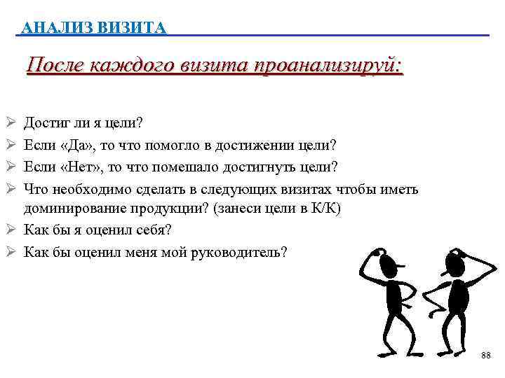 АНАЛИЗ ВИЗИТА После каждого визита проанализируй: Ø Ø Достиг ли я цели? Если «Да»