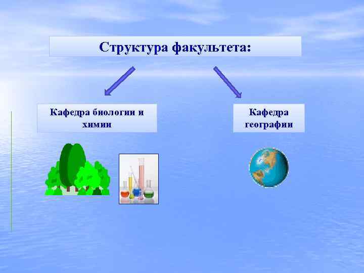 Структура факультета: Кафедра биологии и химии Кафедра географии 
