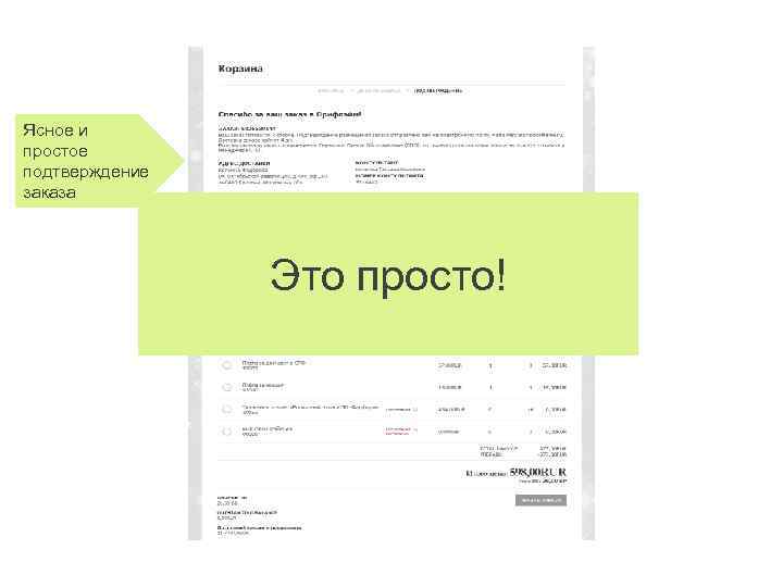 Ясное и простое подтверждение заказа Это просто! 