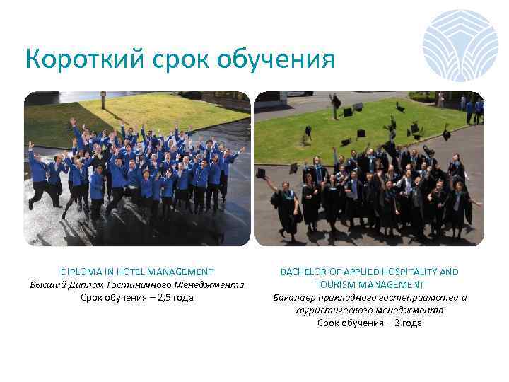 Короткий срок обучения DIPLOMA IN HOTEL MANAGEMENT Высший Диплом Гостиничного Менеджмента Срок обучения –