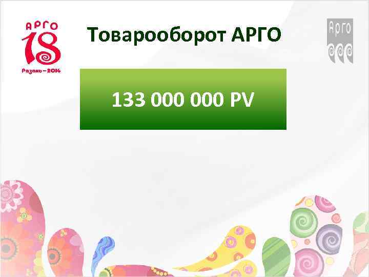 Товарооборот АРГО 133 000 PV 