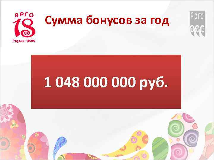 Сумма бонусов за год 1 048 000 руб. 