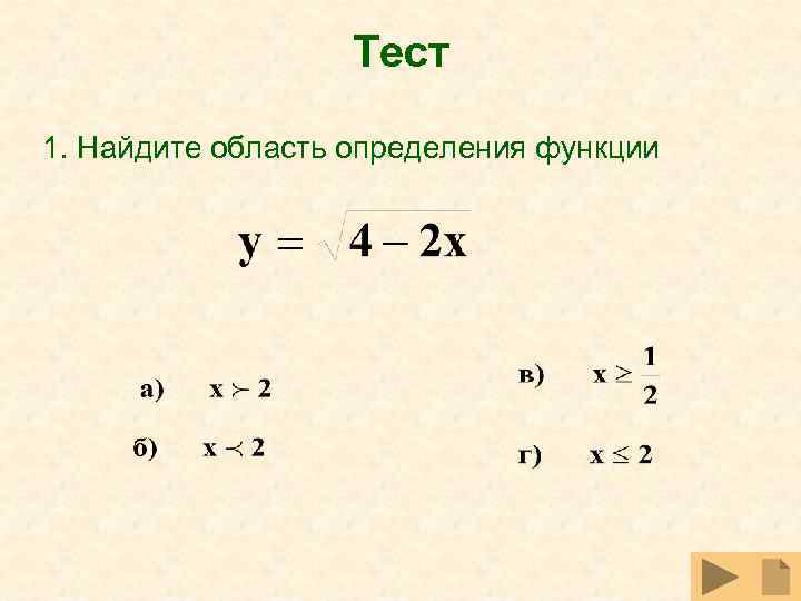 Тест 1. Найдите область определения функции 