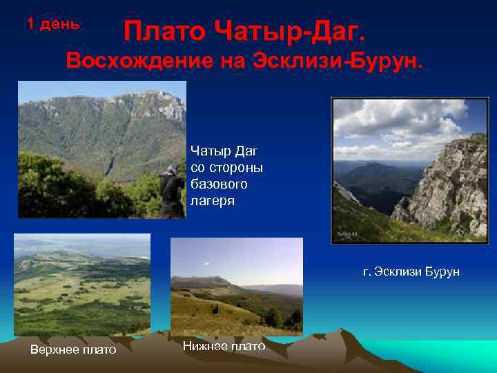 1 день Плато Чатыр-Даг. Восхождение на Эсклизи-Бурун. Чатыр Даг со стороны базового лагеря г.